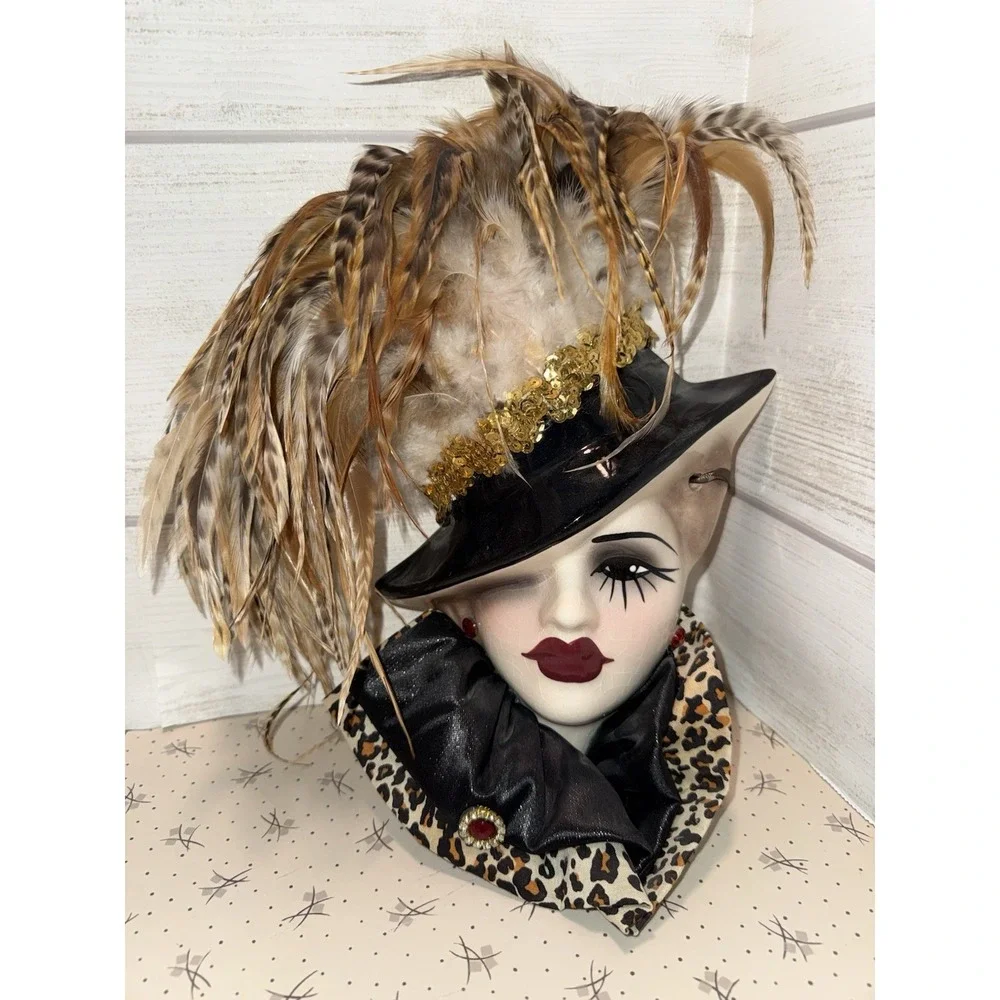 Unique Creations Art Deco Roaring 20s Lady Face Mask Wall Hanging Feather Hat